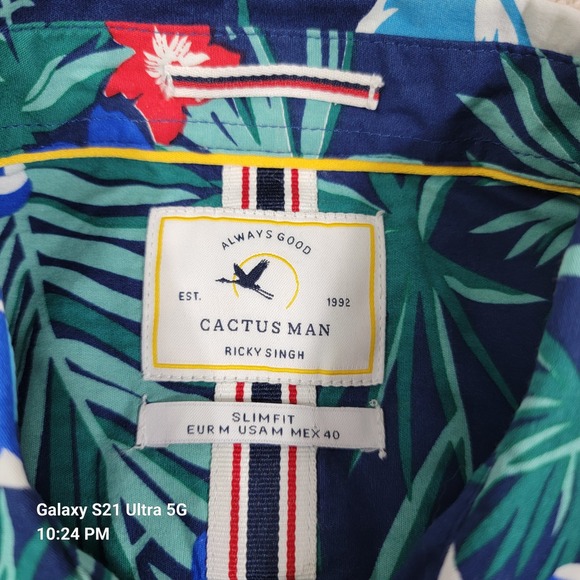 Cactus Man Floral Print Button Up Short Sleeve Casual Shirt Slim Fit M - Picture 5 of 8